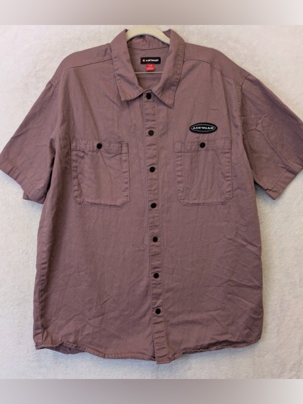 Short sleeve utility work shirt 2XL mauve duel pockets snaps skater garage retro